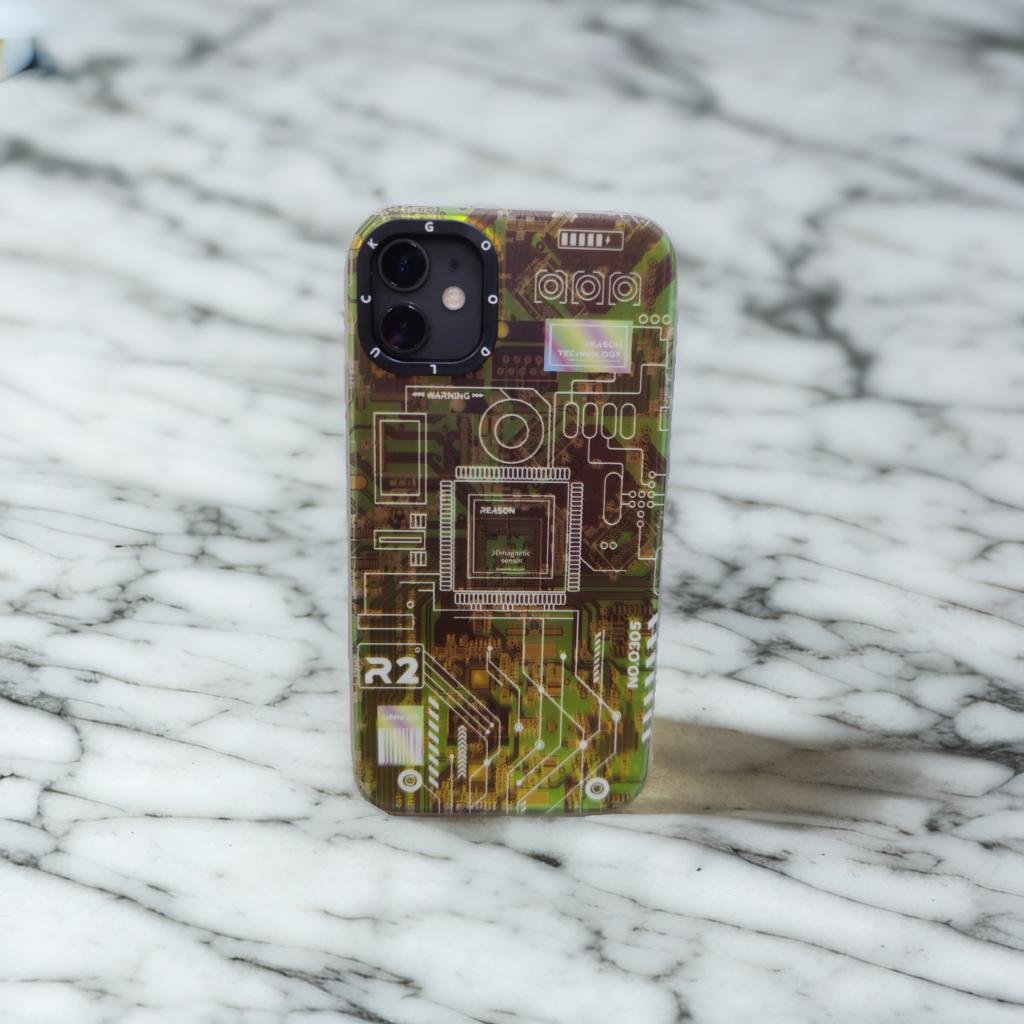 Techno Art AI Future Electric Circuit Retro IMD Chip Digital Mother Board Holographic Cover